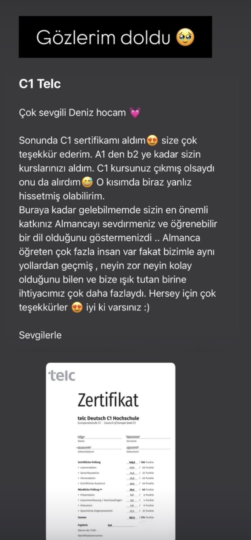 Öğrenci geri dönüşü ve sertifikası